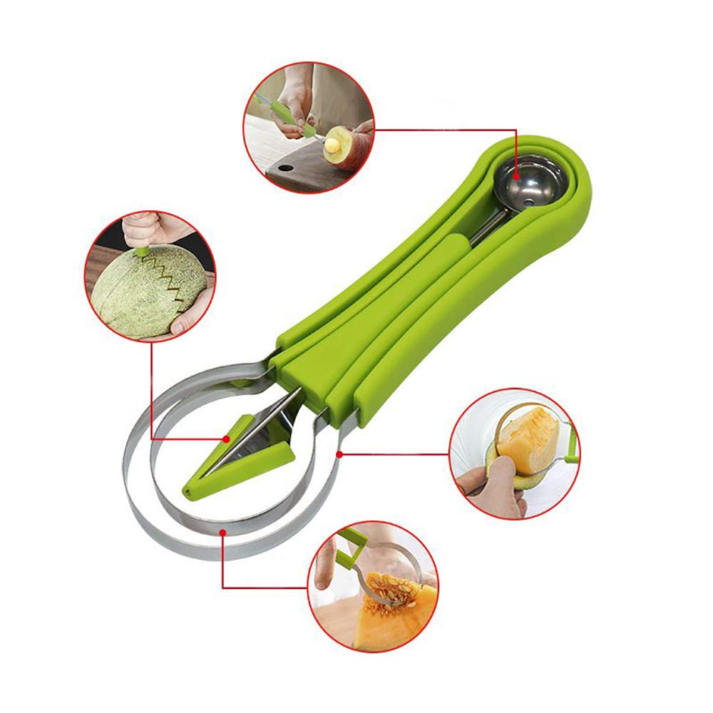Premium 4-in-1 Stainless Steel Melon Baller Set - Watermelon Scooper, Fruit Carving Tools, Ice Cream Baller & Seed Remover - Perfect for Fruit Shaping, Cocktail Garnishes & Party Food Presentation