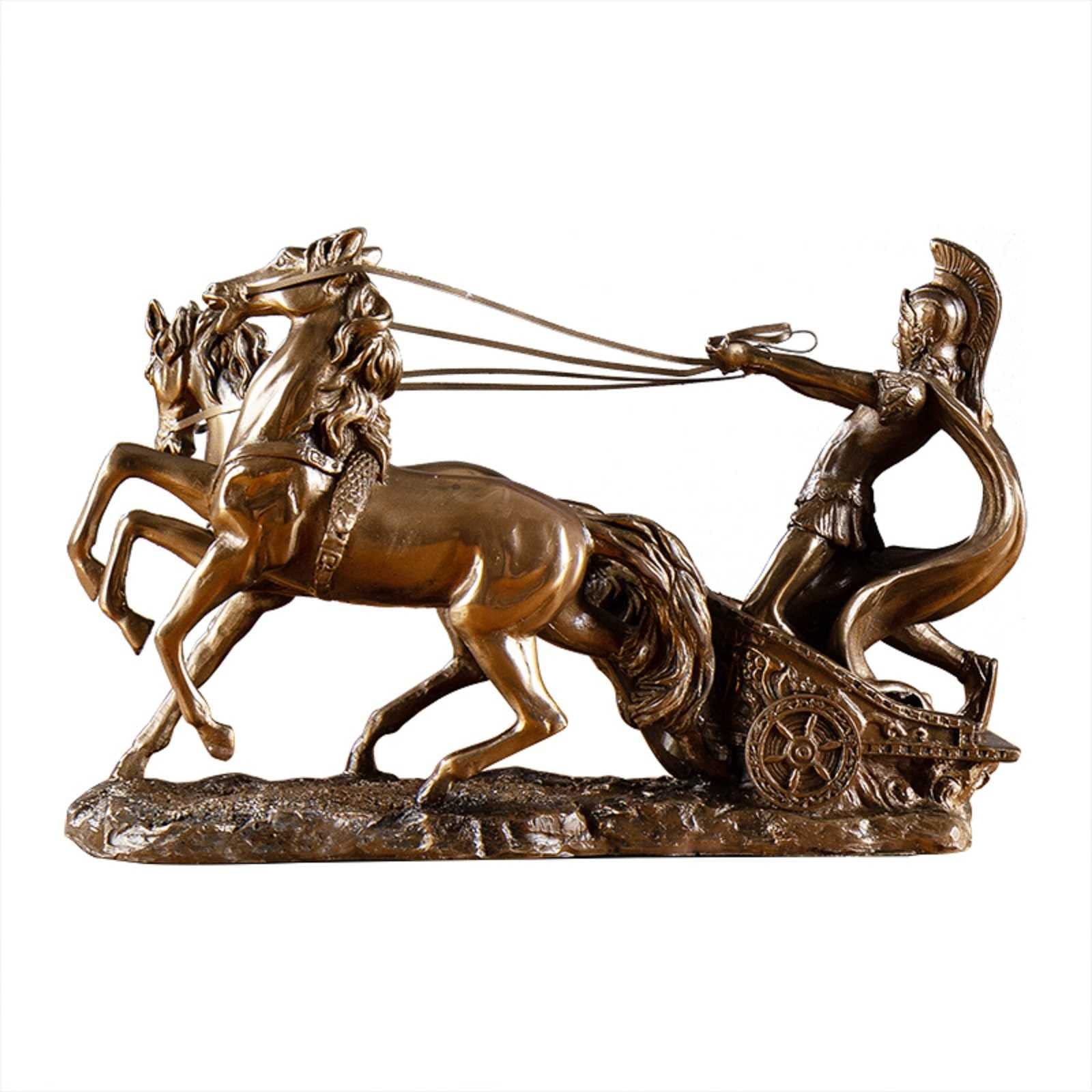 Vintage Roman Warrior & War Horse Resin Sculpture Statue - Bronze Finish Home Decor Figurine for Living Room, Office, Bookshelf, and Gift Giving