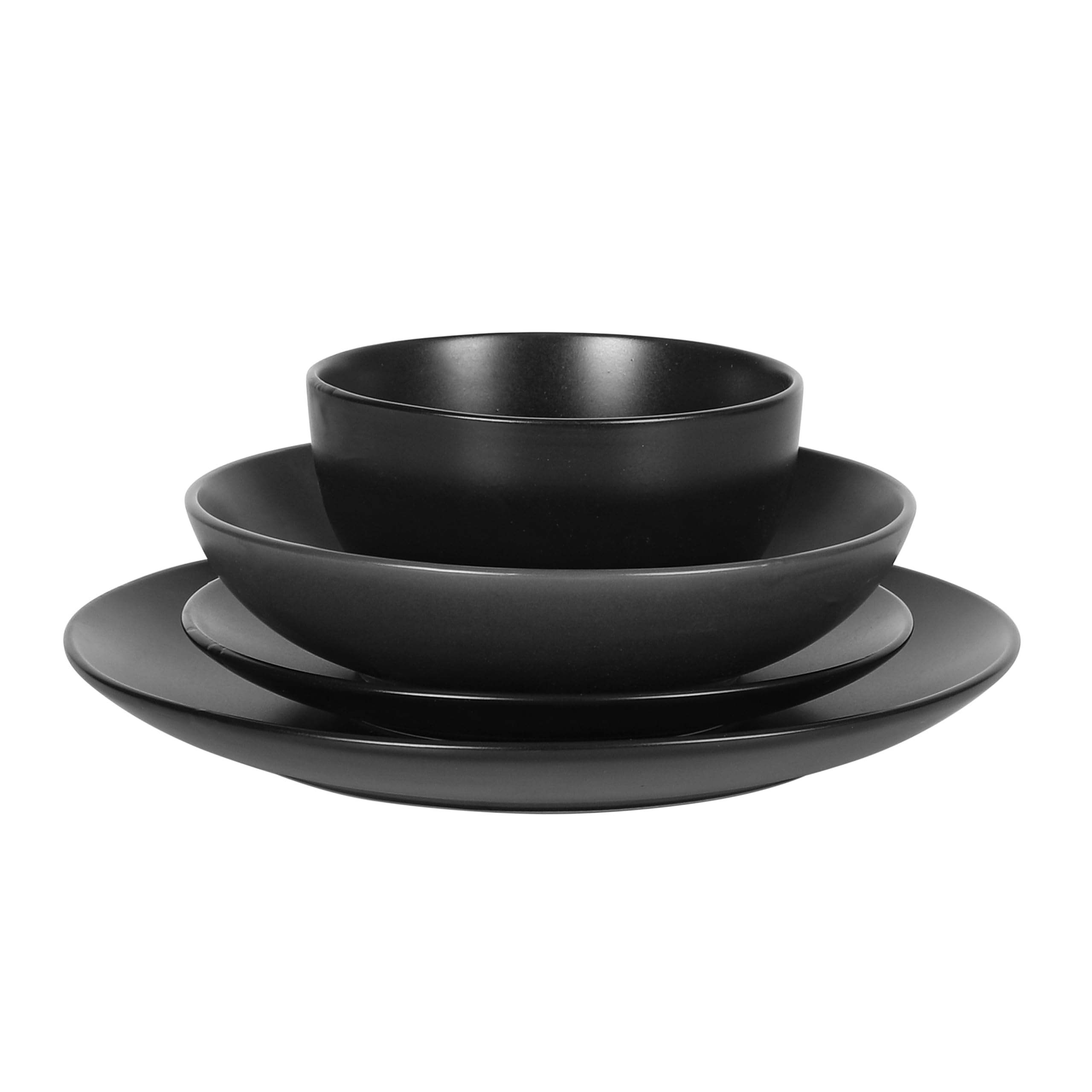 Gibson Home Queenslane 16-Piece Dinnerware Set - Matte Black Double Bowl Plates & Bowls for Everyday Dining, Family Meals, and Dinner Parties