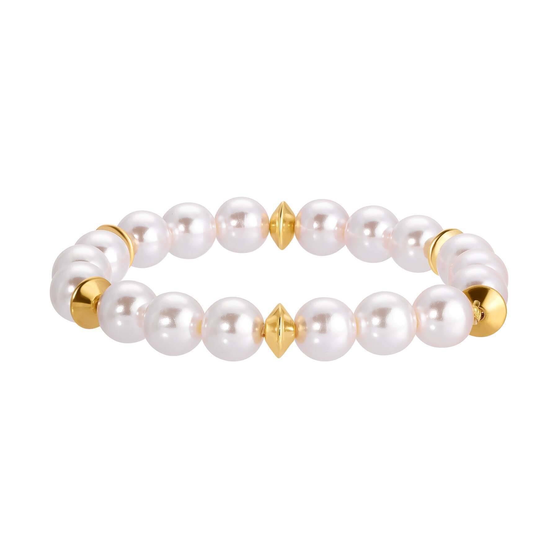 1928 Aurelia Glass Faux Pearl Stretch Bracelet for Women - Elegant Vintage Jewelry for Parties, Weddings & Special Occasions