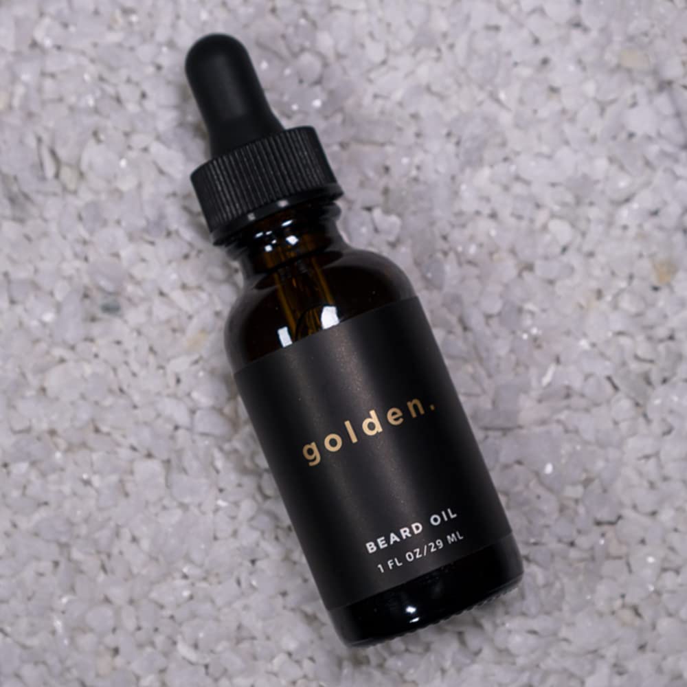 Premium Golden Grooming Beard Oil for Men - Hydrating & Conditioning with Natural Castor Oil, Jojoba Oil & Olive Oil - Fresh Scent - 1oz Bottle - Perfect for Daily Beard Care & Styling