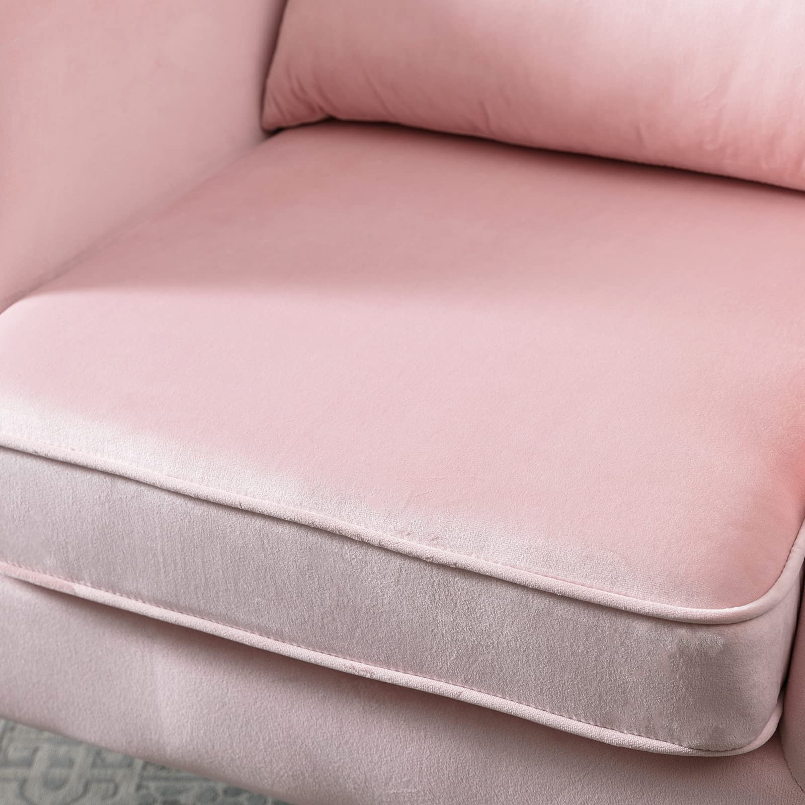 Mid-Century Modern Accent Reading Arm Chair - Velvet Pink Wingback Club Chair with Button Tufted Back & Lumbar Pillow - Comfy Corner Sofa for Living Room, Bedroom, Office Waiting Area - Perfect for Relaxing, Reading & Lounge Spaces