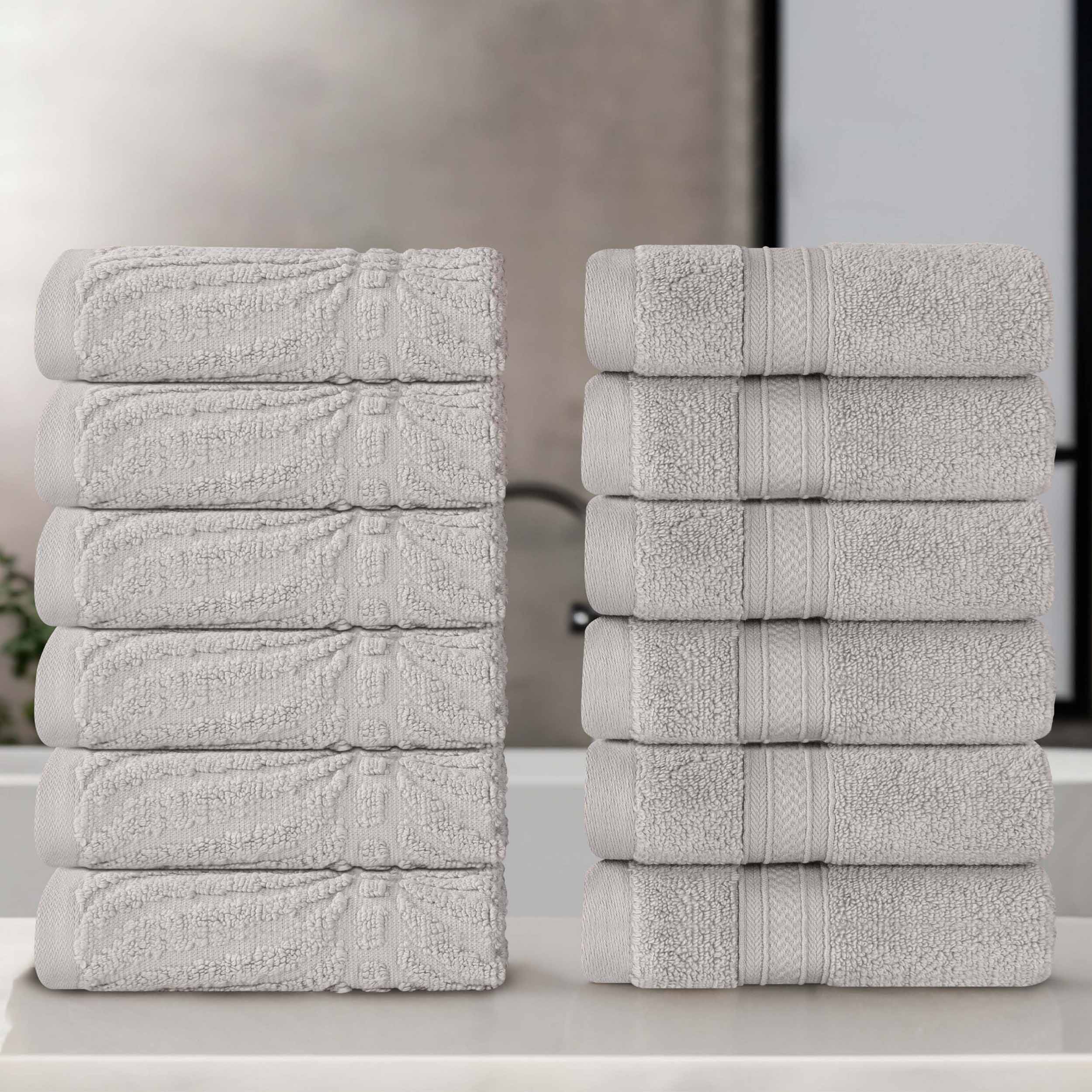 Premium Zero Twist Cotton Jacquard Chevron Face Towels - Set of 12 | Ultra Soft Bath & Hand Towels for Spa, Guest Bathroom & Luxury Home Decor