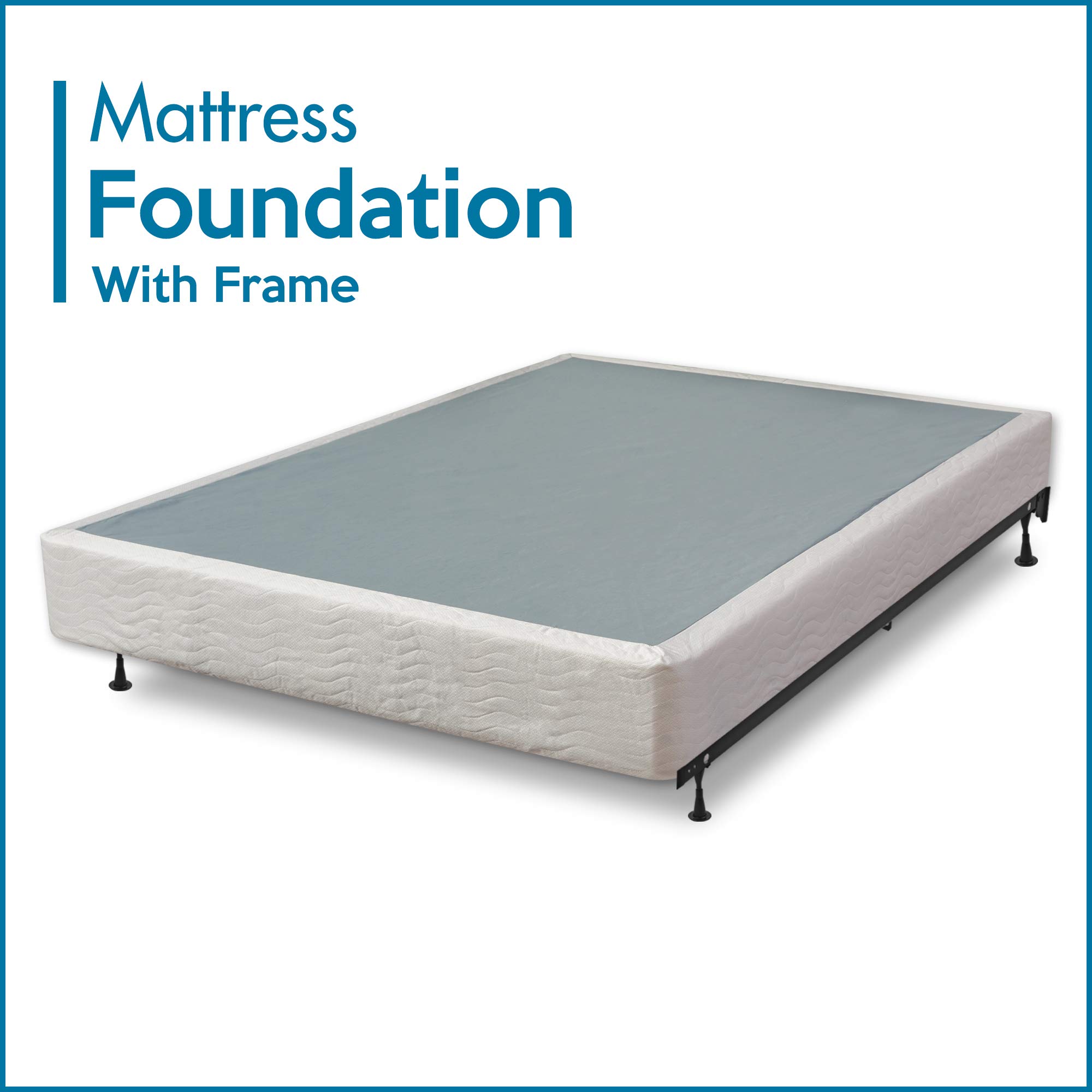 Treaton Easy Assembly Wood Box Spring Foundation with Sturdy Frame - Beige & White Twin Size for Bed Support | Perfect for Guest Rooms, Dormitories & Space-Saving Bed Frames