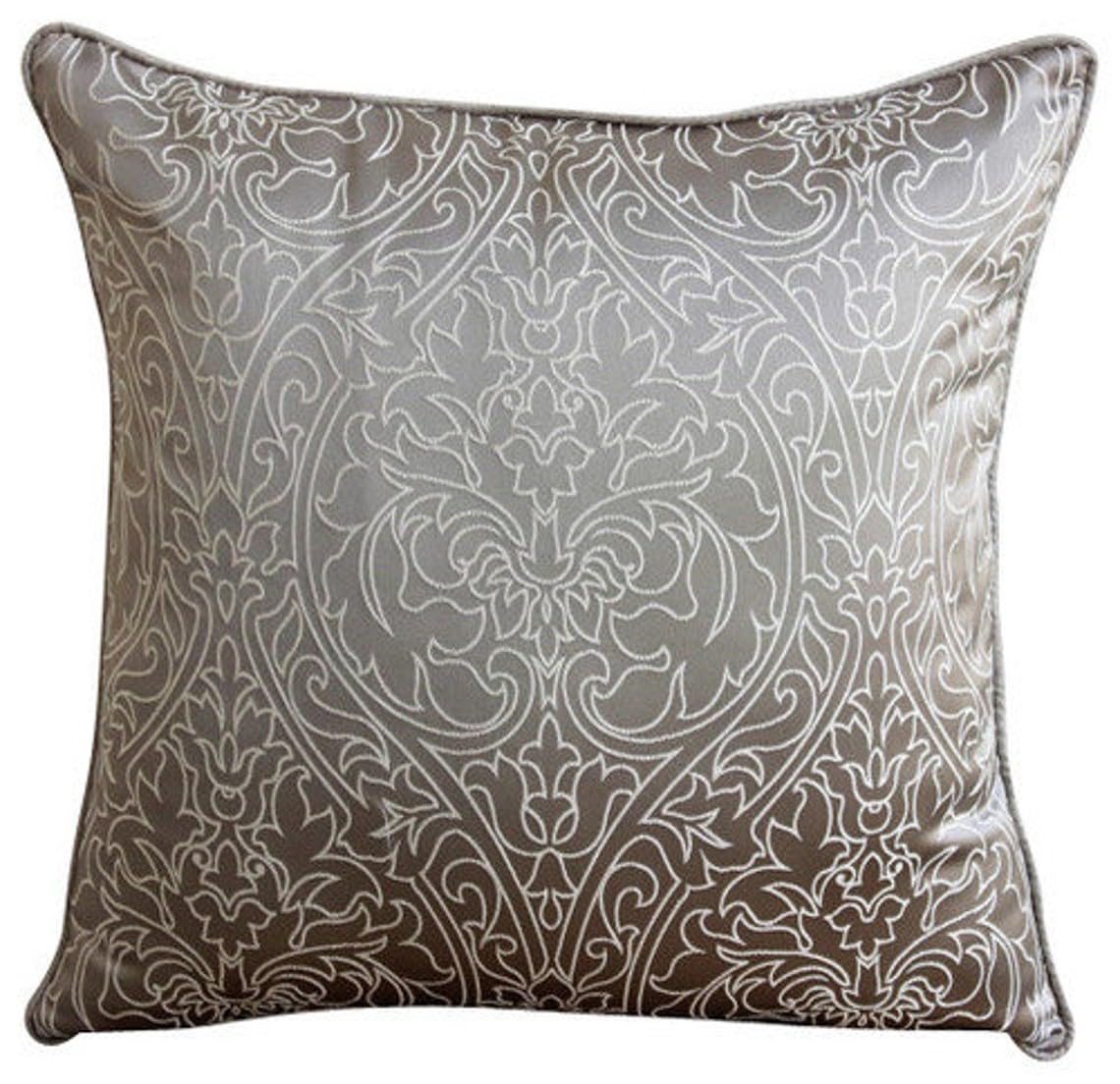 Premium Jacquard Euro Pillow Covers 26x26 Inch - Gray & Pearl Damask European Pillow Shams for Bedroom Decor, Luxury Bedding, Sofa Throw Pillows (65x65 cm) - Perfect for Easter, Christmas & Home Staging