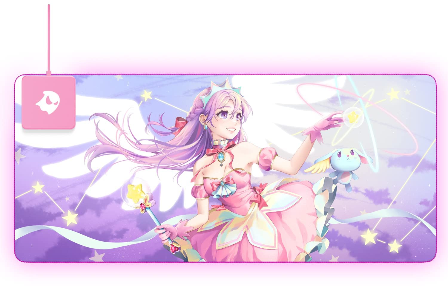 Ghost P1 Magical Girl Edition XL Gaming Mouse Pad - Stitched Edges RGB Mouse Mat with Micro-Weave Cloth & 10W Qi Wireless Charger (31.5x11.8in) - Perfect for PC Gaming, Office Work & Anime Enthusiasts