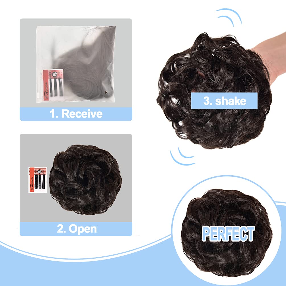 Messy Bun Hair Piece for Women - Synthetic Curly Wavy Hair Scrunchies, Hair Bun Extensions (Natural Black) | Perfect for Updos, Ponytails & Everyday Hairstyles