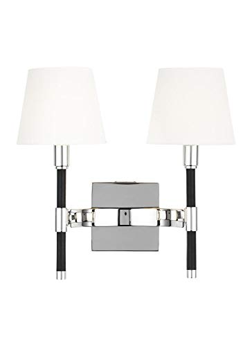Generation Lighting Katie 2-Light Double Wall Sconce - 13.38 Inch Tall, 13.5 Inch Wide - Polished Nickel Finish - Perfect for Bedroom, Hallway & Living Room Wall Decor