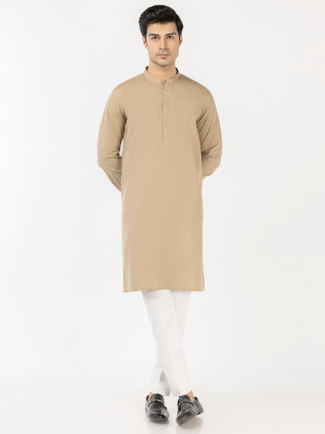 Blended Fawn Kurta by J. Junaid Jamshed | Premium Embroidered Cotton Tunic for Women | Perfect for Eid, Weddings & Casual Wear