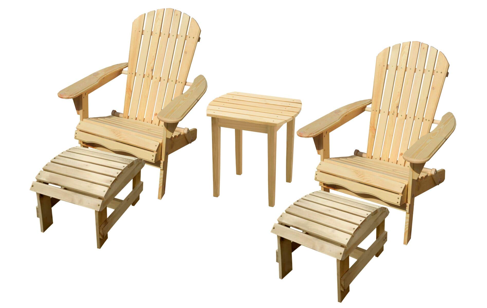 Premium W Home Adirondack Chair Conversation Set - Natural Wood Outdoor Patio Furniture for Backyard, Garden, Poolside & Beach Relaxation