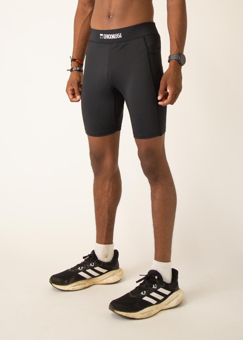 Men's Black 8 Half Tights - Breathable Compression Shorts for Running, Workout & Gym - Moisture-Wicking Athletic Leggings for Men's Fitness & Training