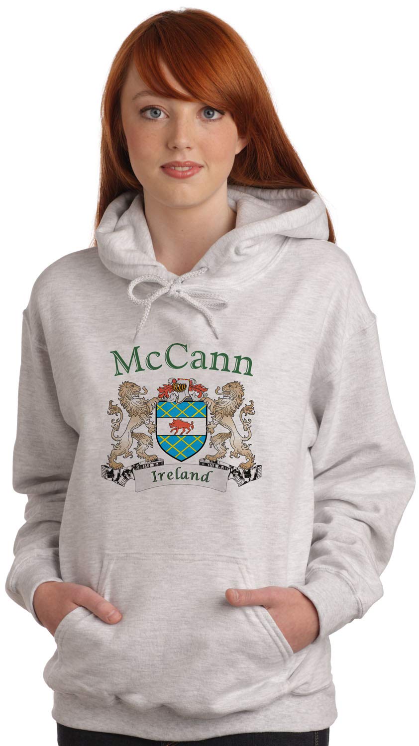 McCann Irish Coat of Arms Ash Hooded Sweatshirt - Premium Irish Heritage Hoodie for Men & Women | St. Patrick's Day, Irish Pride & Casual Wear