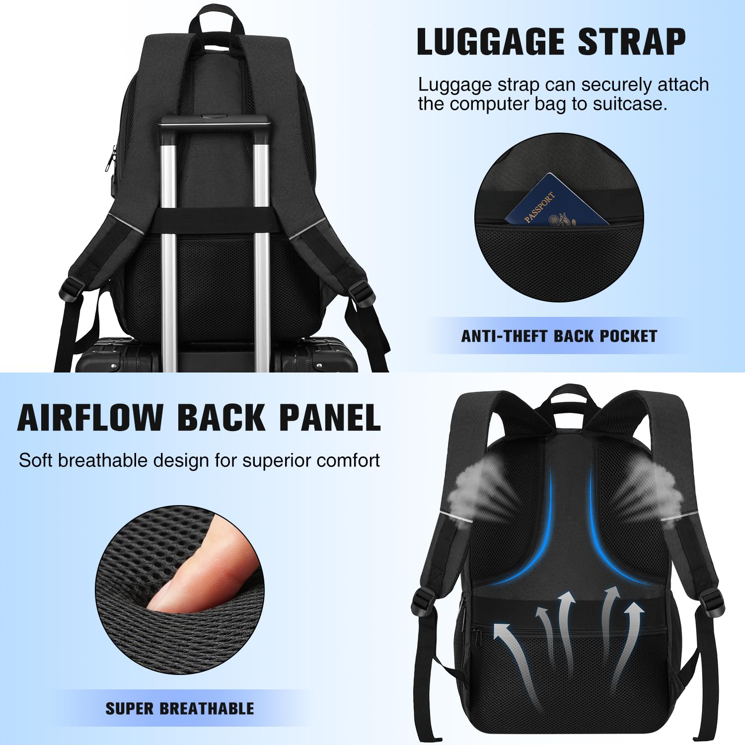 Men's Laptop Backpack with USB Charging Port - Durable School & College Bookbag for Teen Boys, Fits 15.6 Inch Laptop & Notebook, Ideal for Work, Business, Middle & High School, Black - Perfect for Daily Commute & Travel