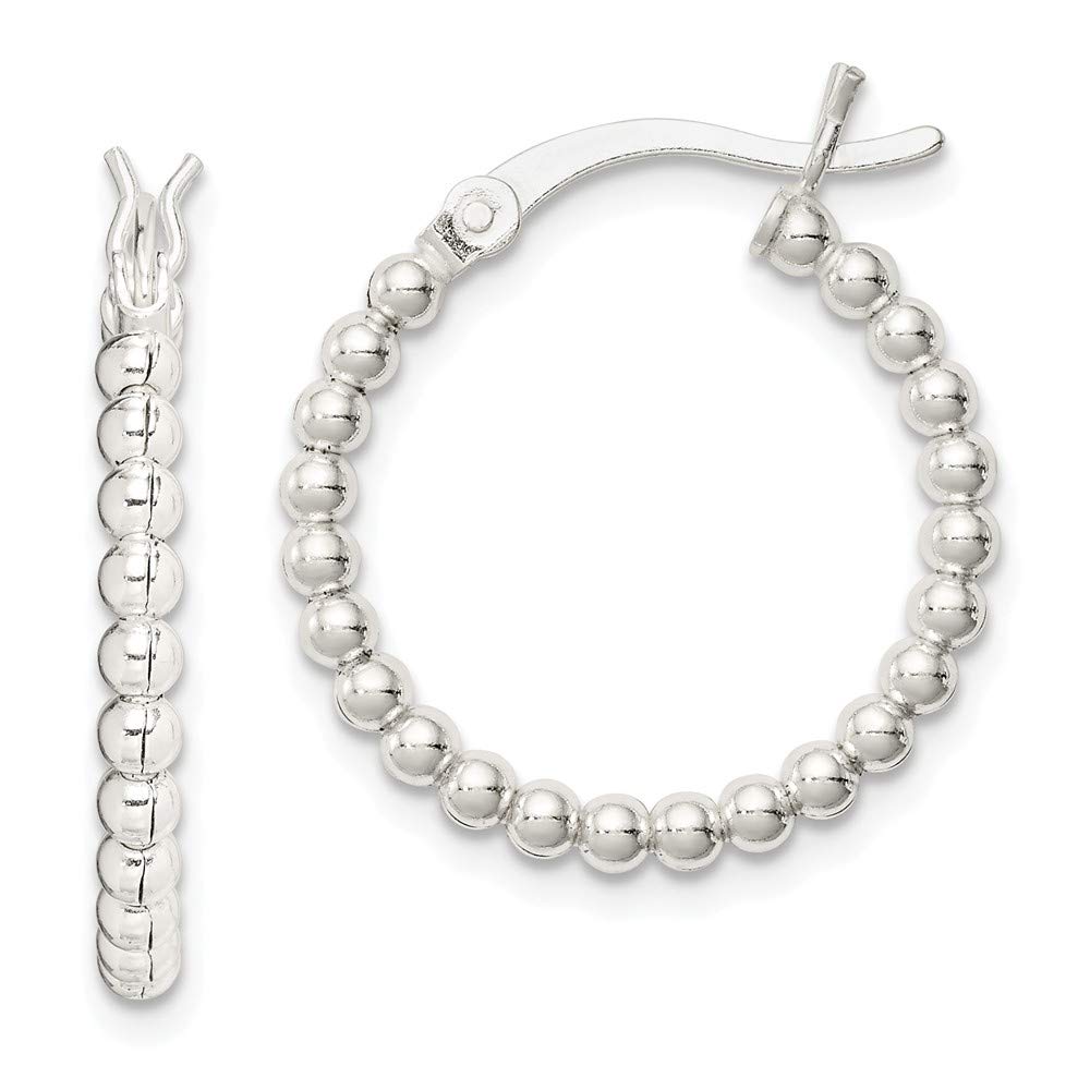 925 Sterling Silver Polished Beaded Hoop Earrings for Women - Elegant Everyday Jewelry for Work, Date Night & Special Occasions
