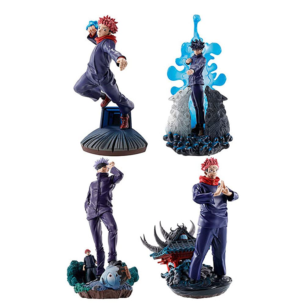 Olaffi Anime Jujutsu Kaisen Action Figures Set - Gojo Satoru, Itadori Yuji & Fushiguro Megumi Collectible Statues (9.5cm/4PCS) - Perfect for Anime Fans, Home Decor, Office Display & Gift Giving