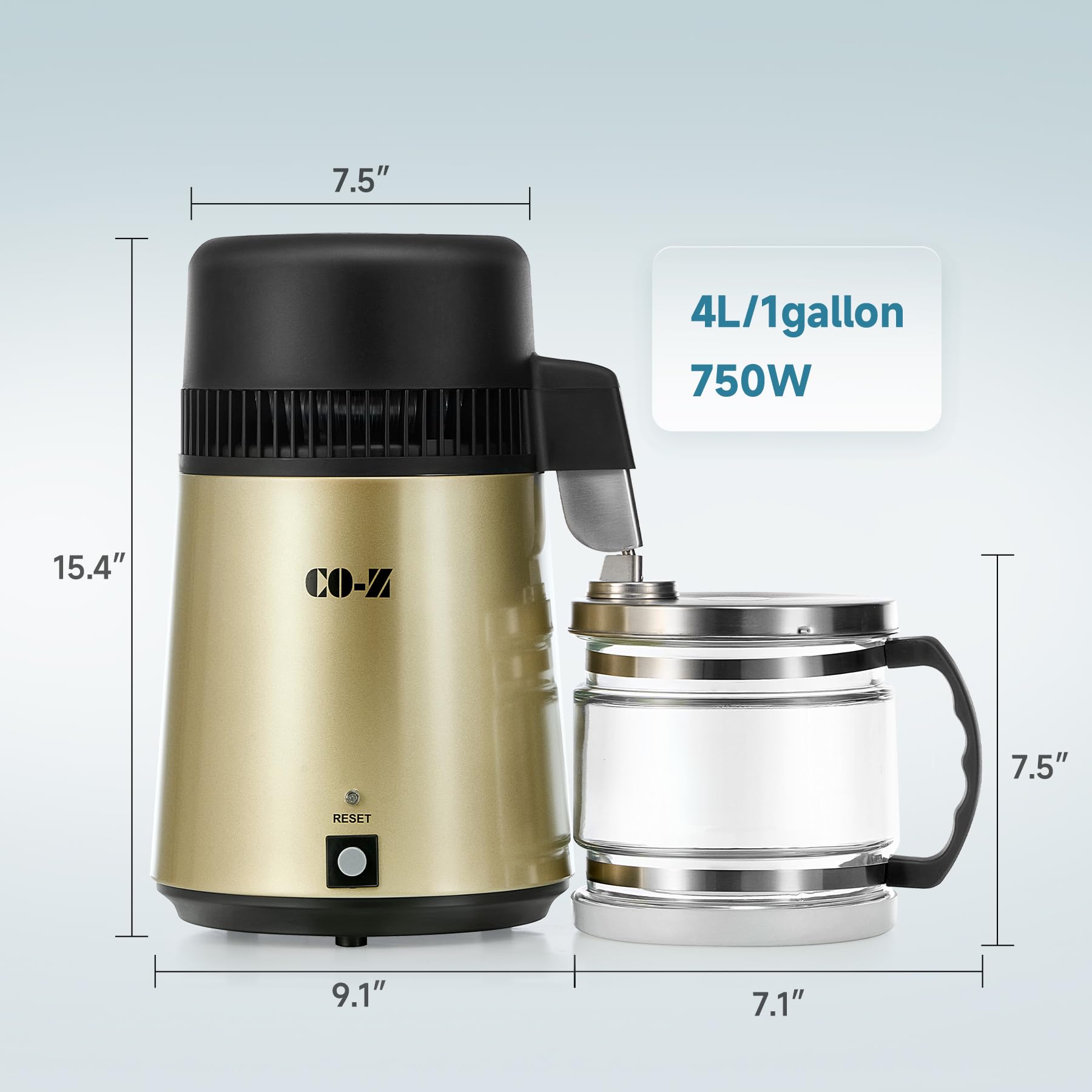 CO-Z 4L Stainless Steel Water Distiller Machine for Home Countertop - Pure Water Distilling System for Drinking, Cooking, Baby Formula & Humidifiers