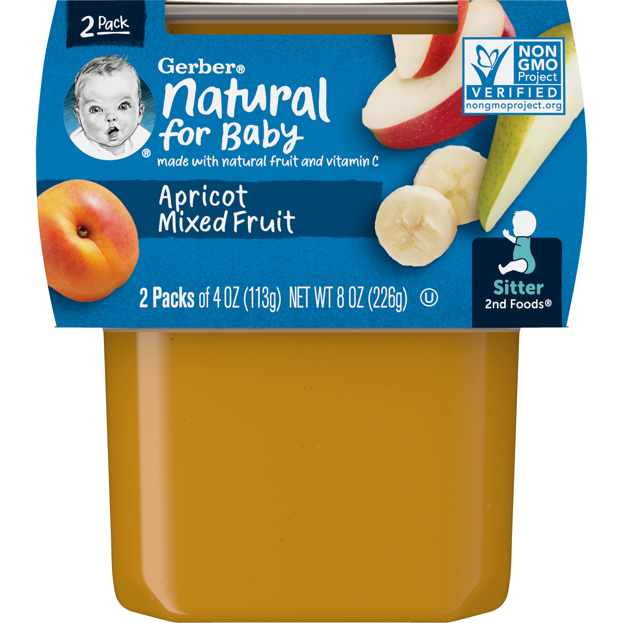 Gerber 2nd Foods Baby Food - Apricot Mixed Fruit Puree for Toddlers | Healthy & Natural Fruit Blend | Perfect for On-the-Go Snacks & Mealtime