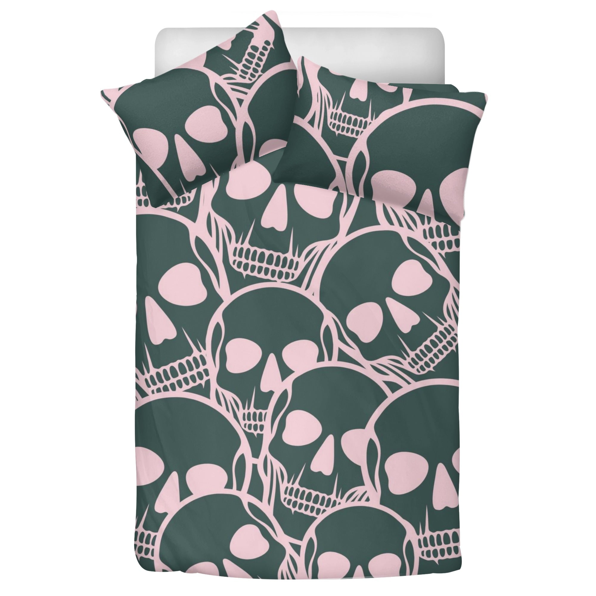 Stylish Pink and Black Skull Head 3-Piece Bedding Set - Soft Comforter, Pillowcases & Sheet for Gothic, Punk or Teen Room Decor