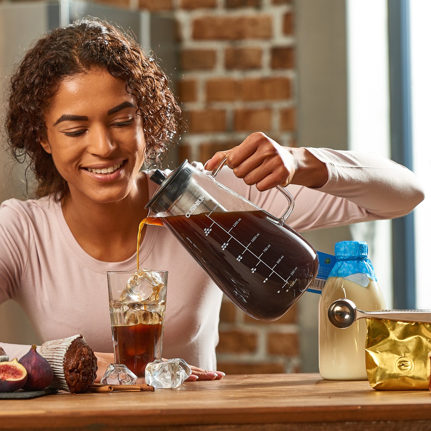 CUSINIUM 1.5 Quart Large Cold Brew Coffee Maker - Iced Coffee Maker with Glass Carafe for Refreshing Summer Drinks, Perfect for Home, Office & Outdoor Use