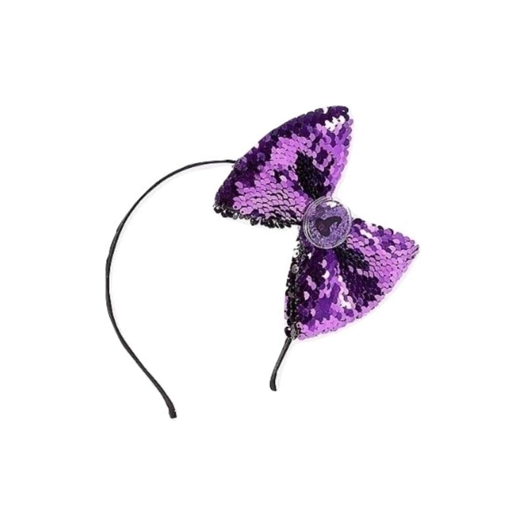 Purple Reverse Sequin Bow Headband with Witch Hat Charm - Perfect for Halloween Costumes, Cosplay, and Witch-Themed Parties