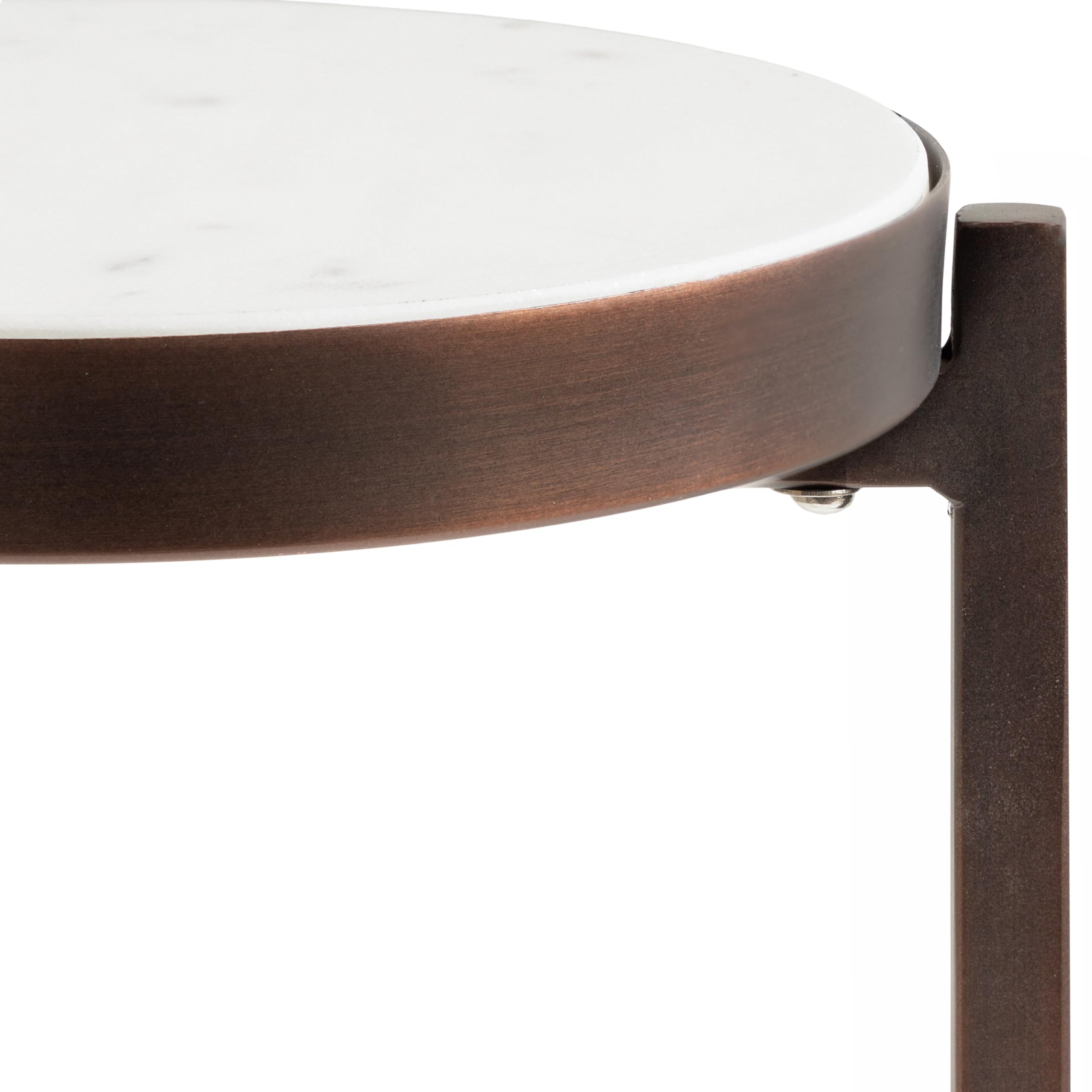 Kate and Laurel Aguilar Modern Round Side Table - 9 x 9 x 23 Inches, White & Bronze Finish with Genuine Marble Top - Perfect as Drink Table, Plant Stand or Nightstand for Small Spaces, Living Room, Bedroom & Balcony Decor