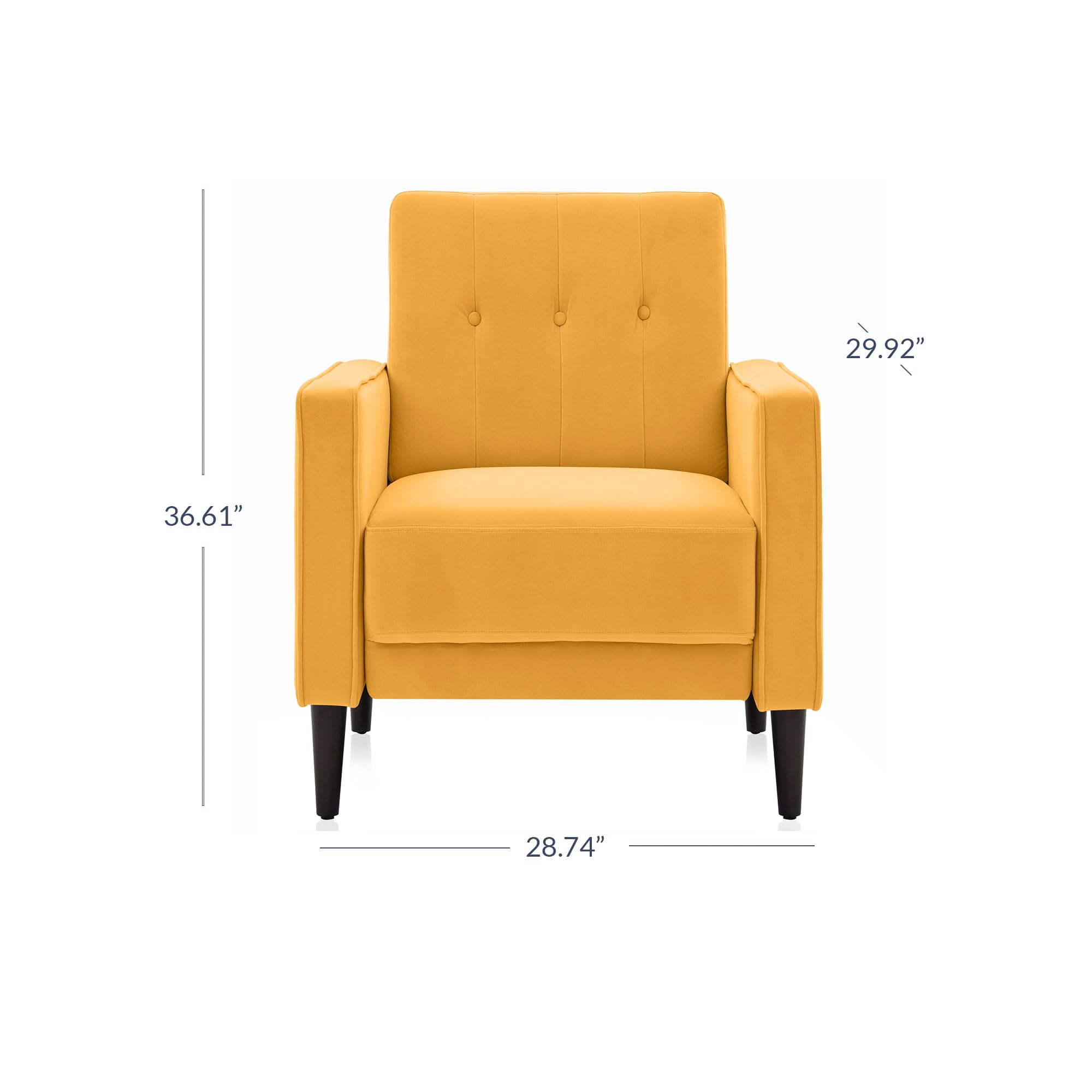 BELLEZE Mid Century Modern Velvet Accent Chair - Tufted Back Armchair with Upholstered Seat, Comfortable Lounge Reading Chair for Living Room, Bedroom & Office - Valencia Yellow (Perfect for Small Spaces & Home Decor)