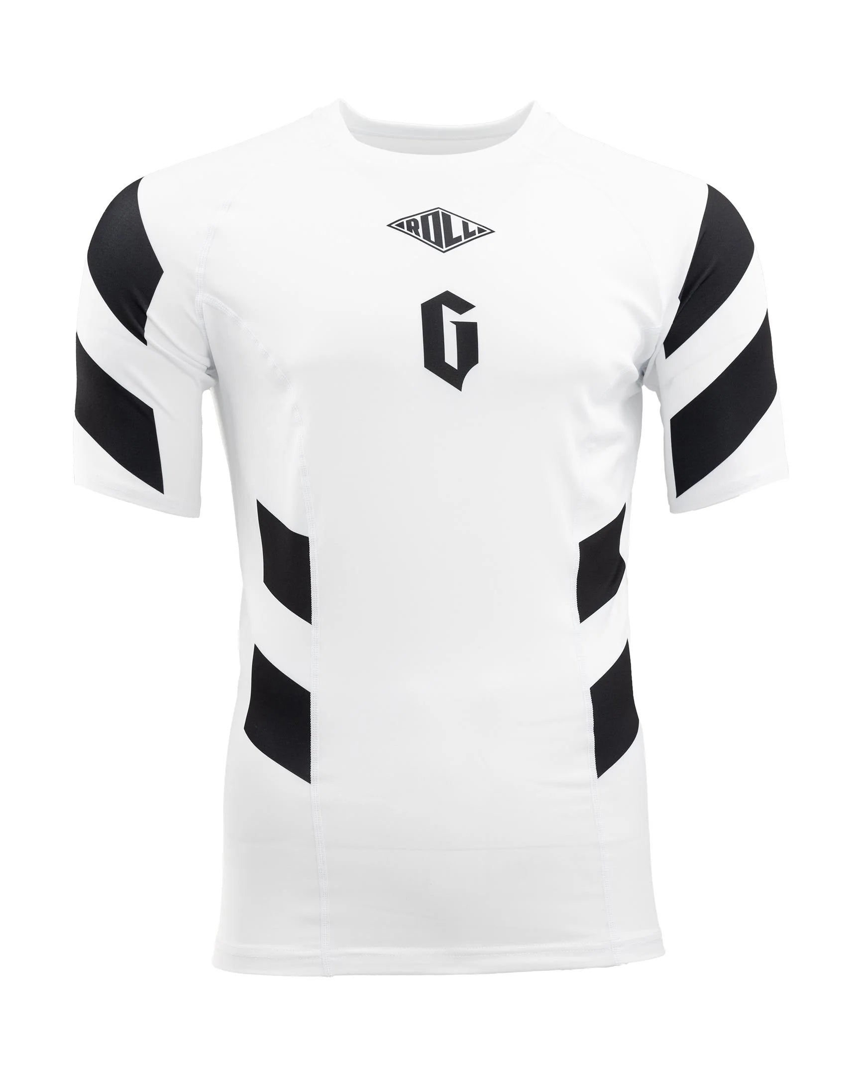 GAMENESS PRO RANK Short Sleeve Rashguard - White/Black - BJJ MMA Grappling Compression Shirt for Training & Competition