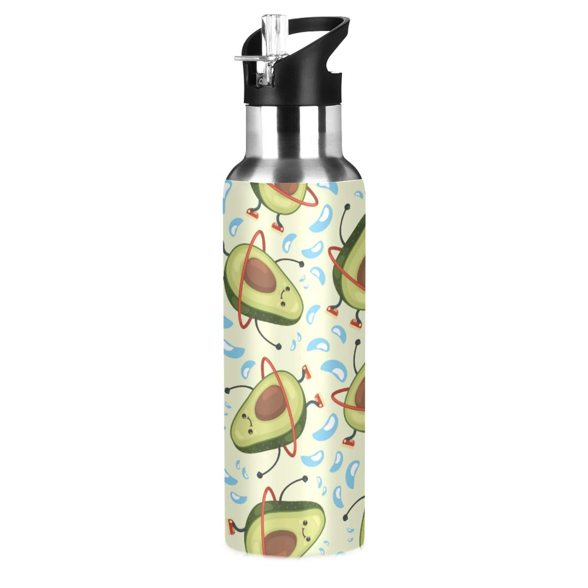 Qilmy 20oz Stainless Steel Vacuum Insulated Water Bottle with Straw Lid - Leakproof Thermo Flask for Gym, Hiking & Travel - BPA Free Avocado Green Sports Bottle