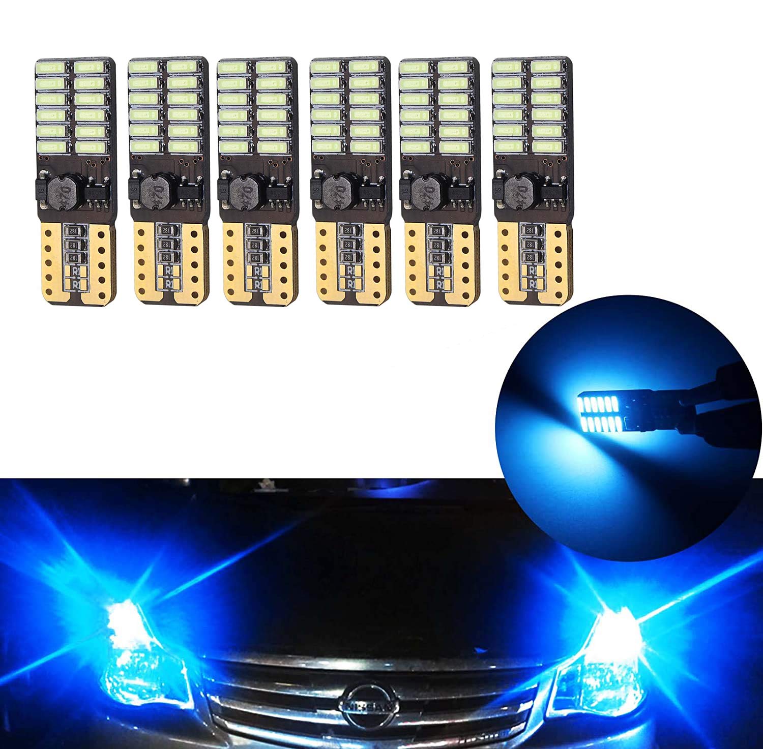6-Pack T10 168 194 2825 W5W LED License Plate Lights - Super Bright Ice Blue Bulbs (6pcs) - Perfect for Cars, Trucks, SUVs & Motorcycles