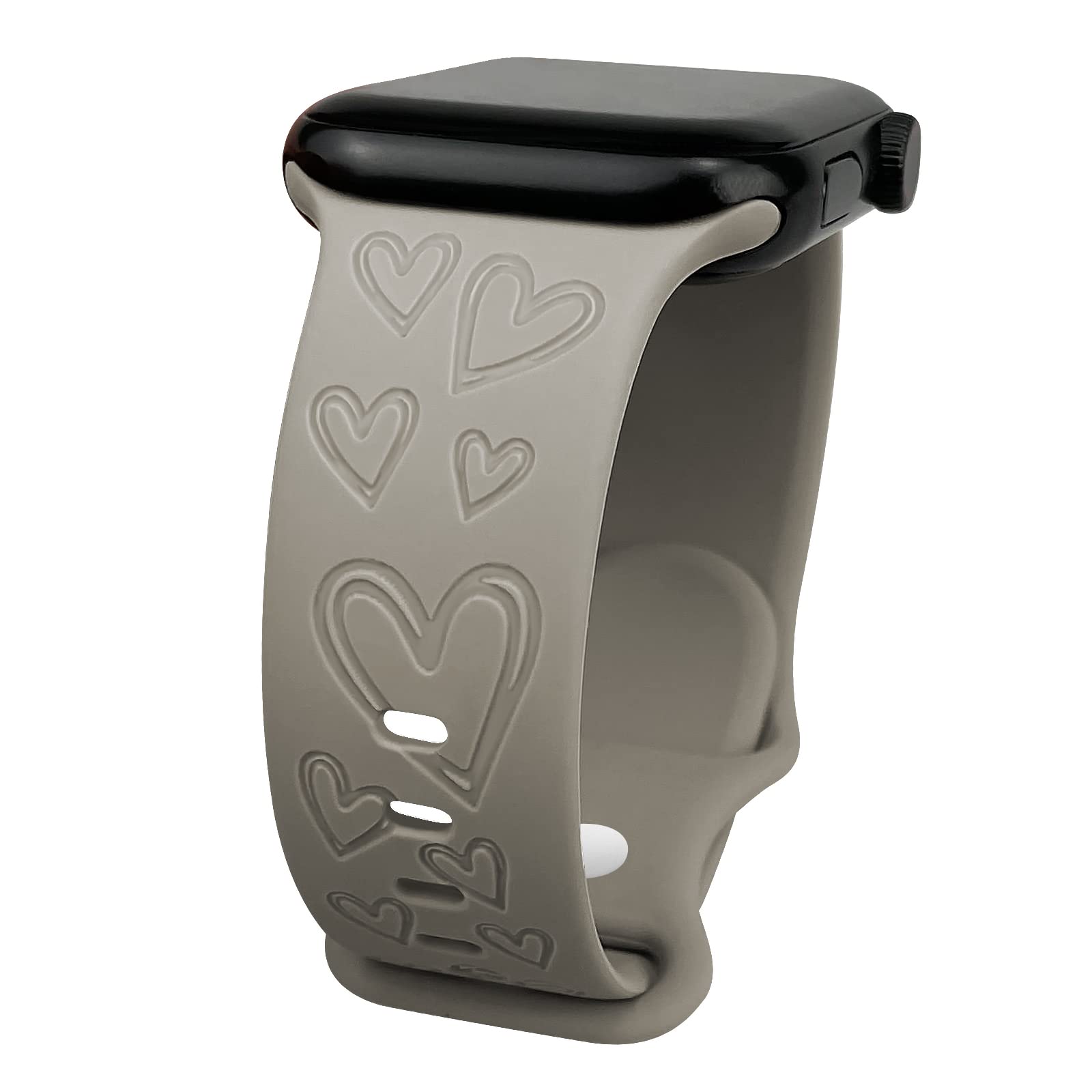 TopPerfekt Heart Engraved Bands for Apple Watch 38mm 40mm 41mm - Soft Silicone Waterproof Sport Strap Compatible with iWatch Series 7/6/5/4/3/2/1/SE - Women's Fashion Wristband for Gym, Running & Everyday Wear