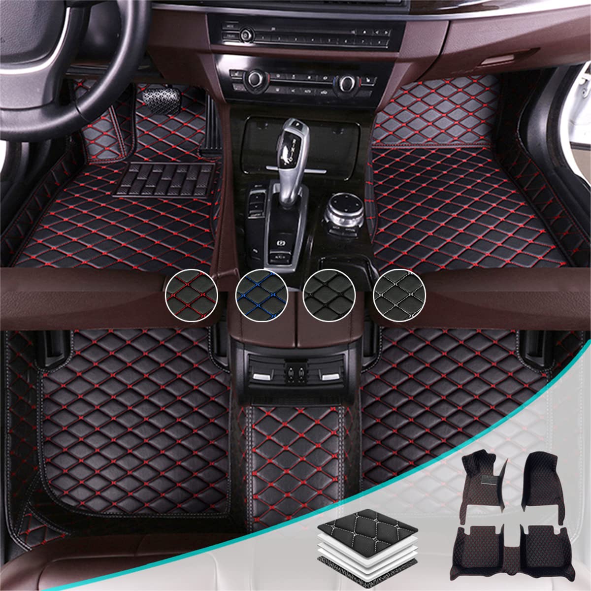 Premium Ayoade Custom Fit Car Floor Mats for Chevy Camaro SS 2010-2015 - All-Weather Leather Carpet Liners with Anti-Slip Pedal Protection (Black-Red) - Perfect for Daily Commute & Road Trips