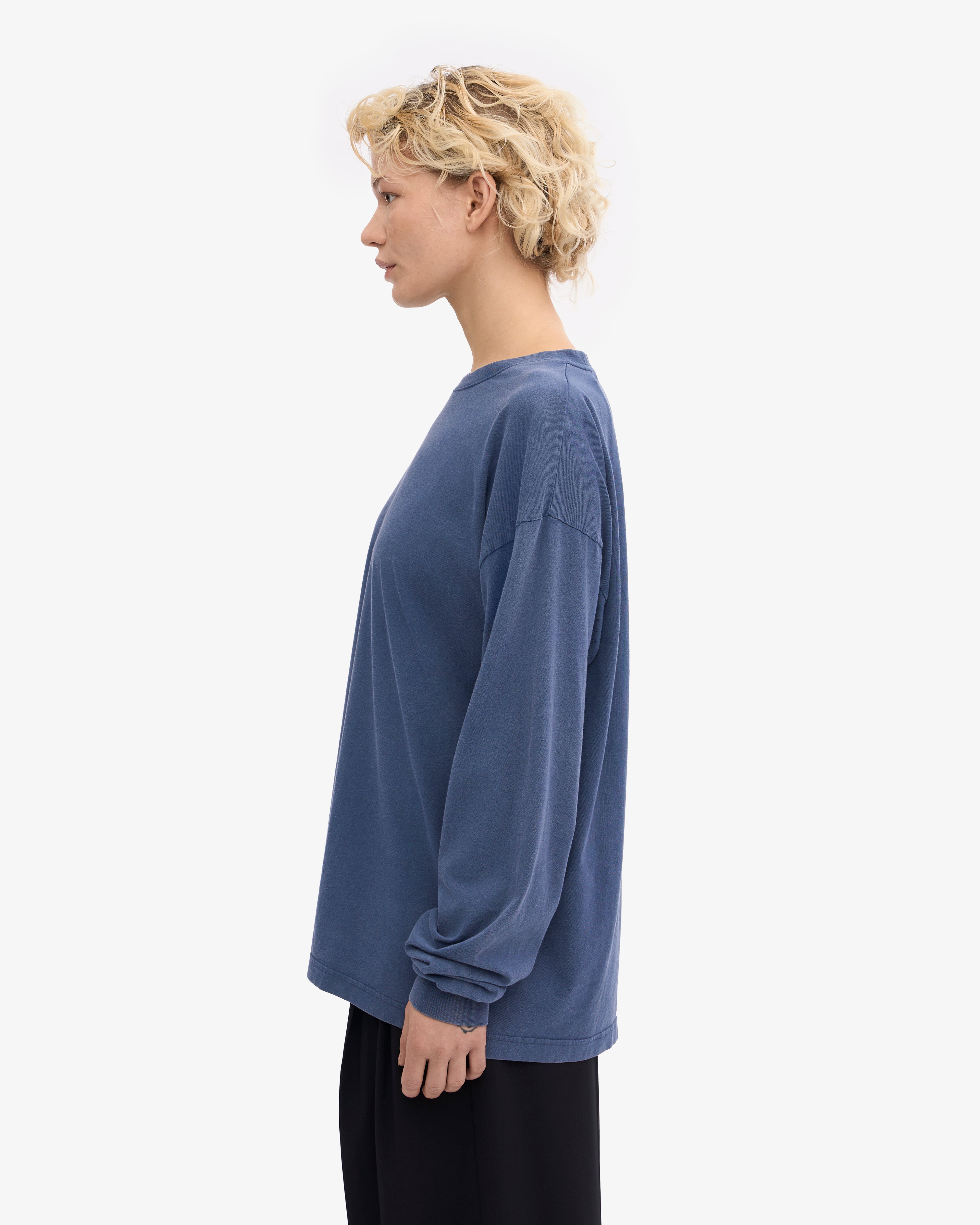 Organic Oversized Long Sleeve T-Shirt for Women - Soft Cotton Comfort Fit - Neptune Blue - Casual Wear, Loungewear & Street Style Outfits