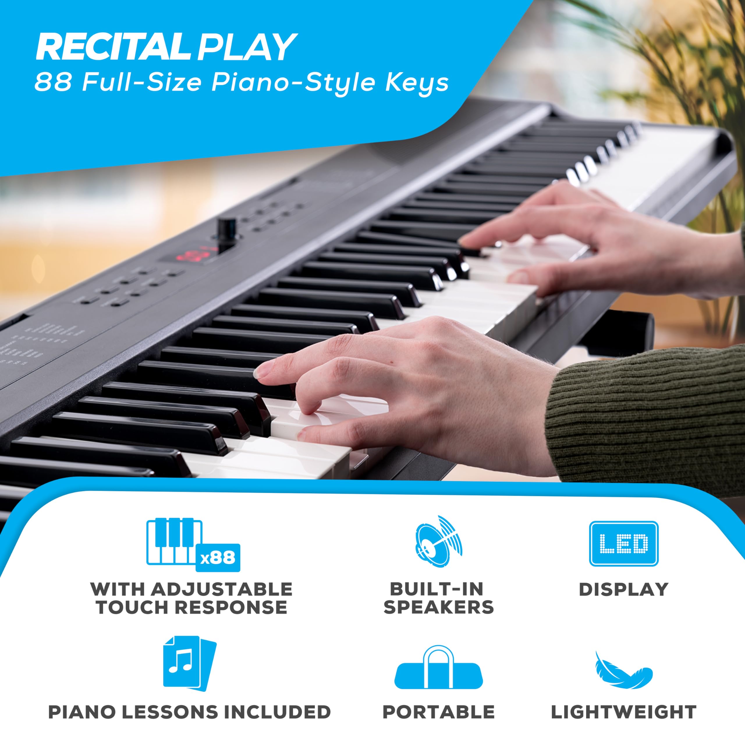 Alesis 88-Key Digital Piano Keyboard with 480 Voices, Built-in Speakers, USB MIDI Connectivity - Includes Carry Bag, Stand, Headphones, Sustain Pedal & Beginner Lessons - Perfect for Home Practice, Music Production & Live Performances