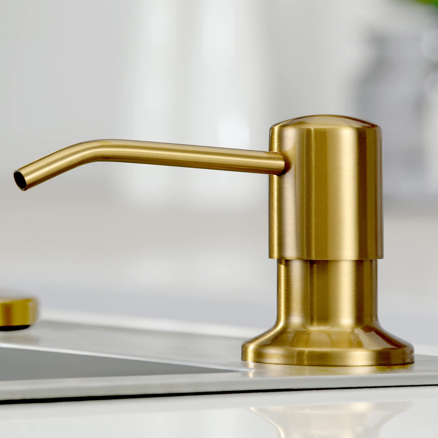 Stainless Steel Kitchen Soap Dispenser with Brushed Gold Finish - Top Refill Countertop Sink Soap Pump for Modern Kitchens and Bathrooms