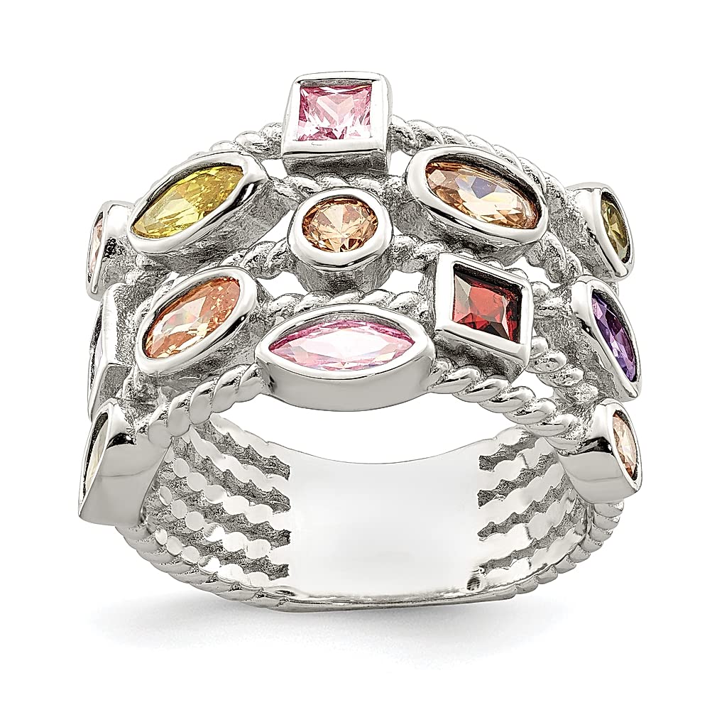 925 Sterling Silver Multi-Color Gemstone Stackable Ring Set for Women | 5-Strand Fashion Jewelry with Cubic Zirconia | Perfect Gift for Her, Birthday, Anniversary & Everyday Wear