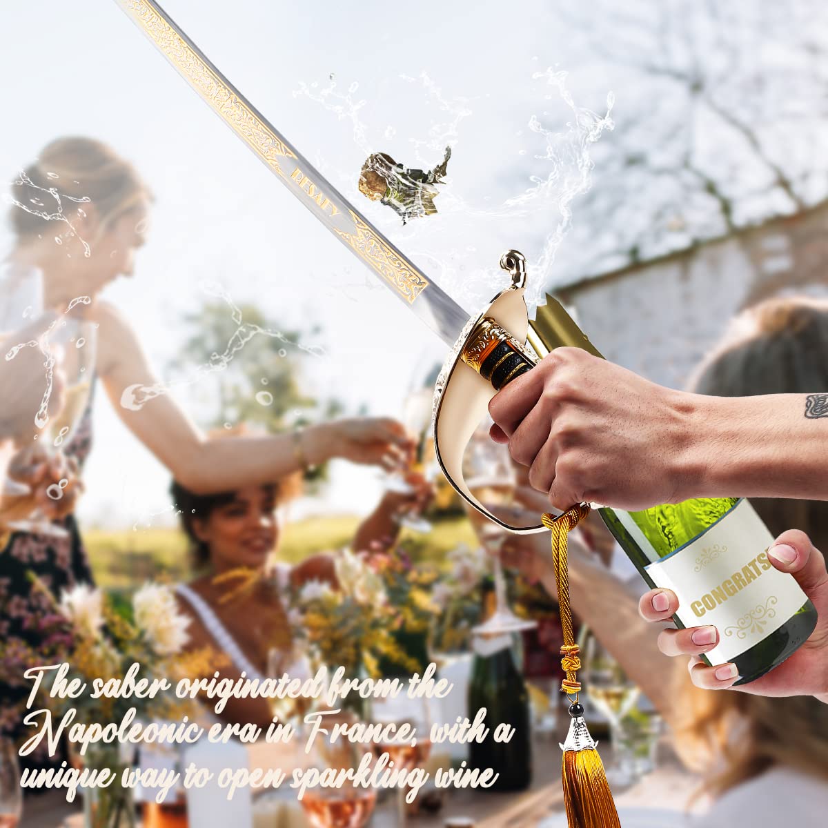 Resafy Champagne Saber - Gold Handle Champagne Sword & Opener with Gift Case - Perfect for Weddings, Parties & Celebrations - Elegant Bottle Opening Tool for Special Events & Gifts