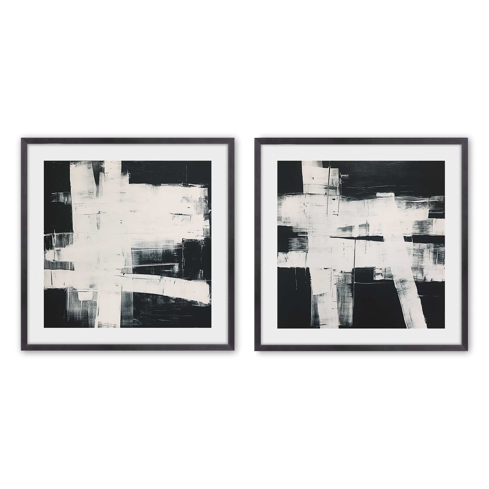 Eclipsed Onyx Tangle - Set of 2 Premium Art Prints for Wall Decor | Modern Abstract Black & White Artwork for Living Room, Bedroom & Office