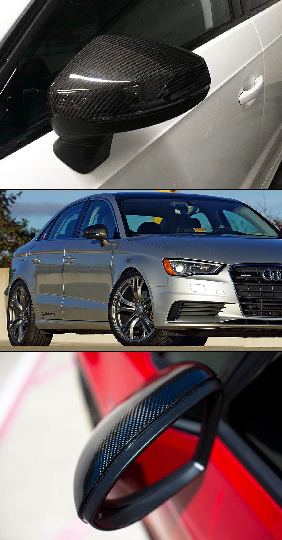Carbon Fiber Mirror Covers for 2014-2020 Audi A3 S3 RS3 - Replacement Side Mirror Housing with Lane Assist - Lightweight & Durable Upgrade for Sporty Look (Perfect for Street Racing & Car Shows)
