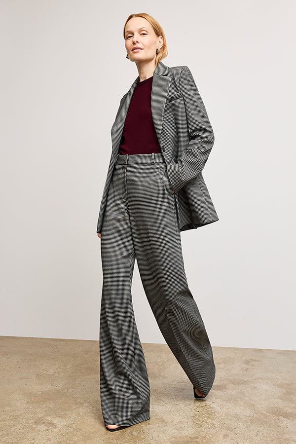 Tinsley Wide Leg Pants for Women - Soft Knit Suiting Fabric with Classic Check Pattern | Office Wear & Casual Outfits