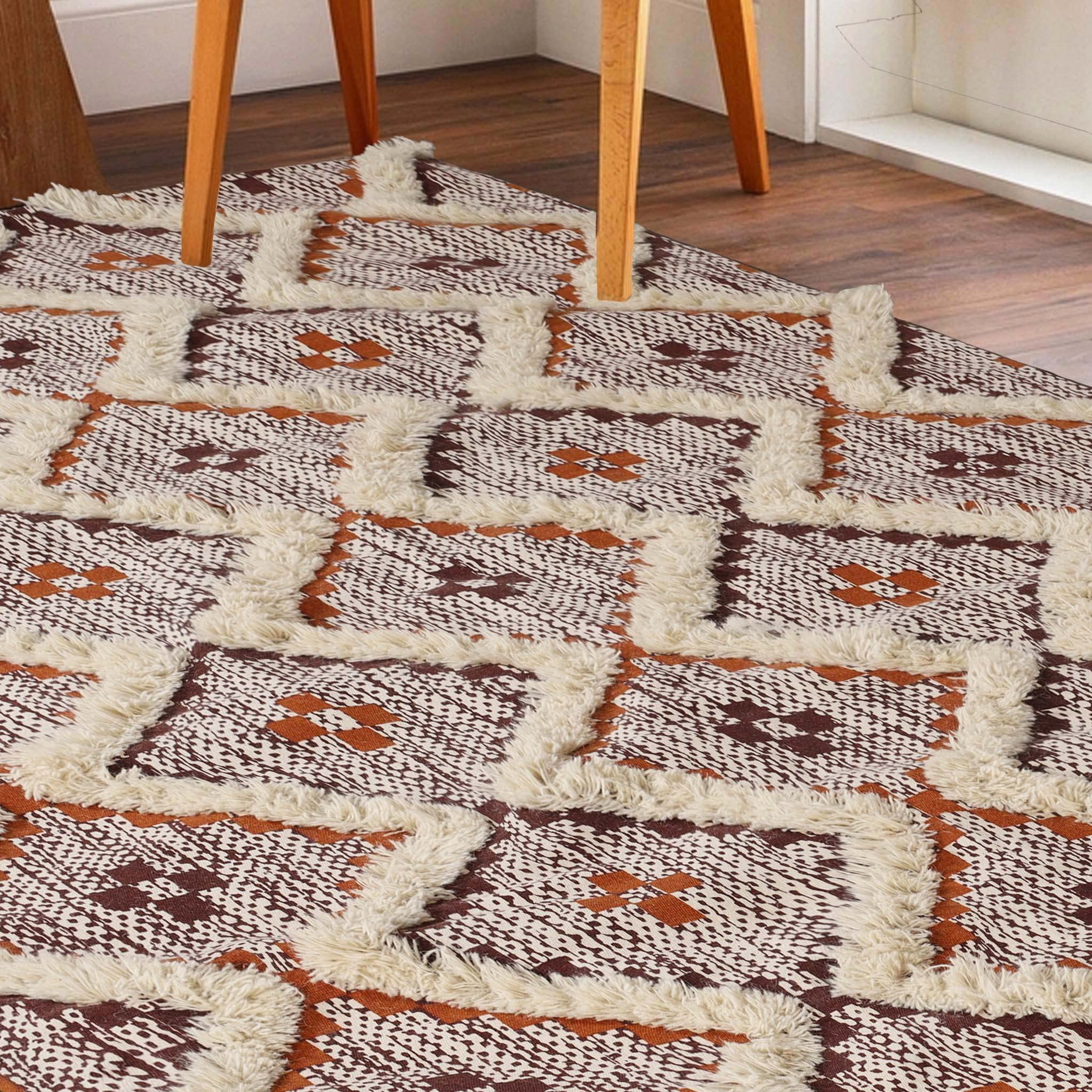 Premium Hand-Tufted Indoor Area Rug - 6' x 9' Apricot-Brick Red Floral Print - Soft Bedroom Carpet & Living Room Decor - Perfect for Boho Chic, Farmhouse, or Modern Home Aesthetic