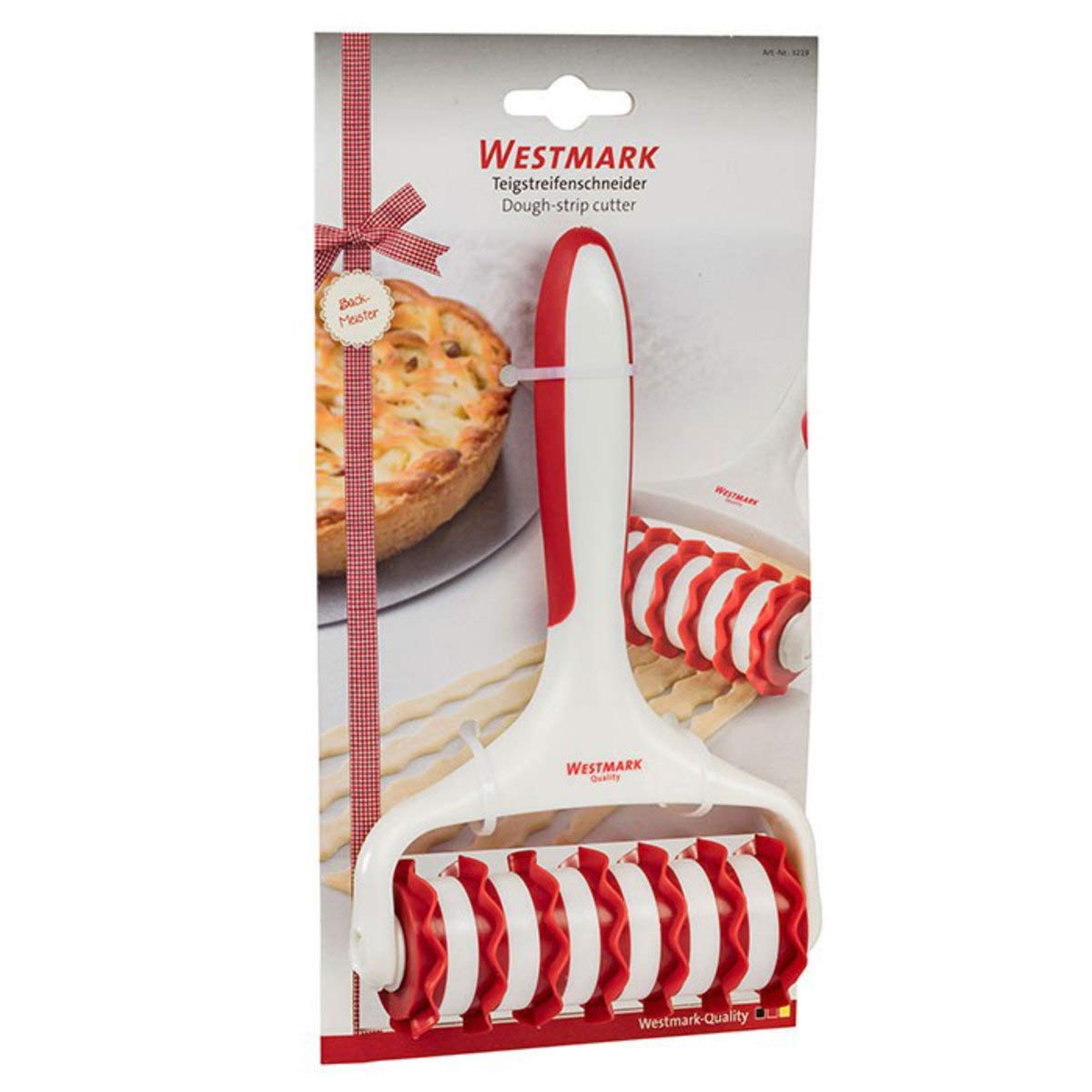 Westmark 7-Wheel Dough Strip Cutter - White & Red Stainless Steel Pastry Wheel for Perfect Pie Crusts, Pasta, and Cookies - Ideal for Baking, Cooking, and Holiday Dessert Preparation