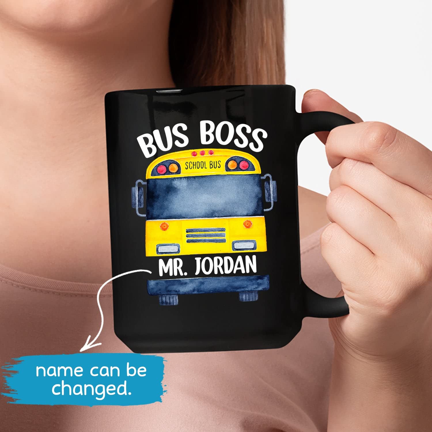 Personalized School Bus Driver Coffee Mug - Funny Custom Bus Boss Mug Gift for Men & Women - 11oz & 15oz Ceramic Cup - Perfect for Teachers, Transportation Workers & Coffee Lovers at School or Work