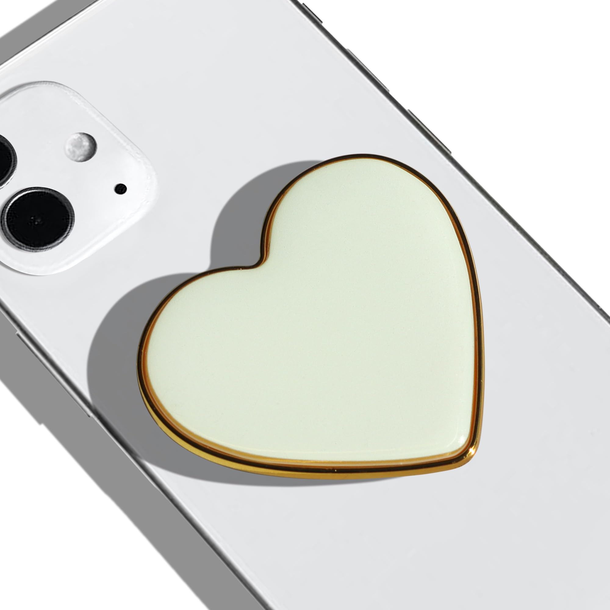 GRIPONG Expandable Collapsible Phone Grip Stand - Heart Shaped Gold Enamel Holder for Smartphones & Tablets | Beige Color | Perfect for Hands-Free Viewing, Selfies & Secure Grip
