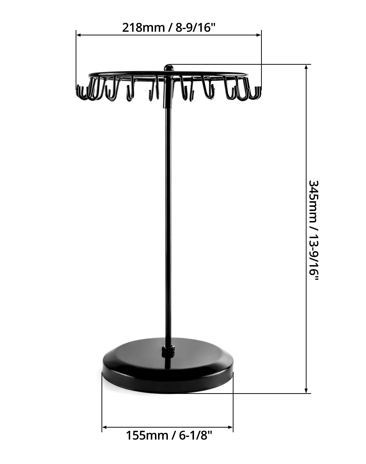 QWORK Spinning Jewelry Tree Display Stand - 23 Hooks Jewelry Organizer for Necklaces & Bracelets - Black (2 Pack) - Perfect for Bedroom, Bathroom & Retail Store Display