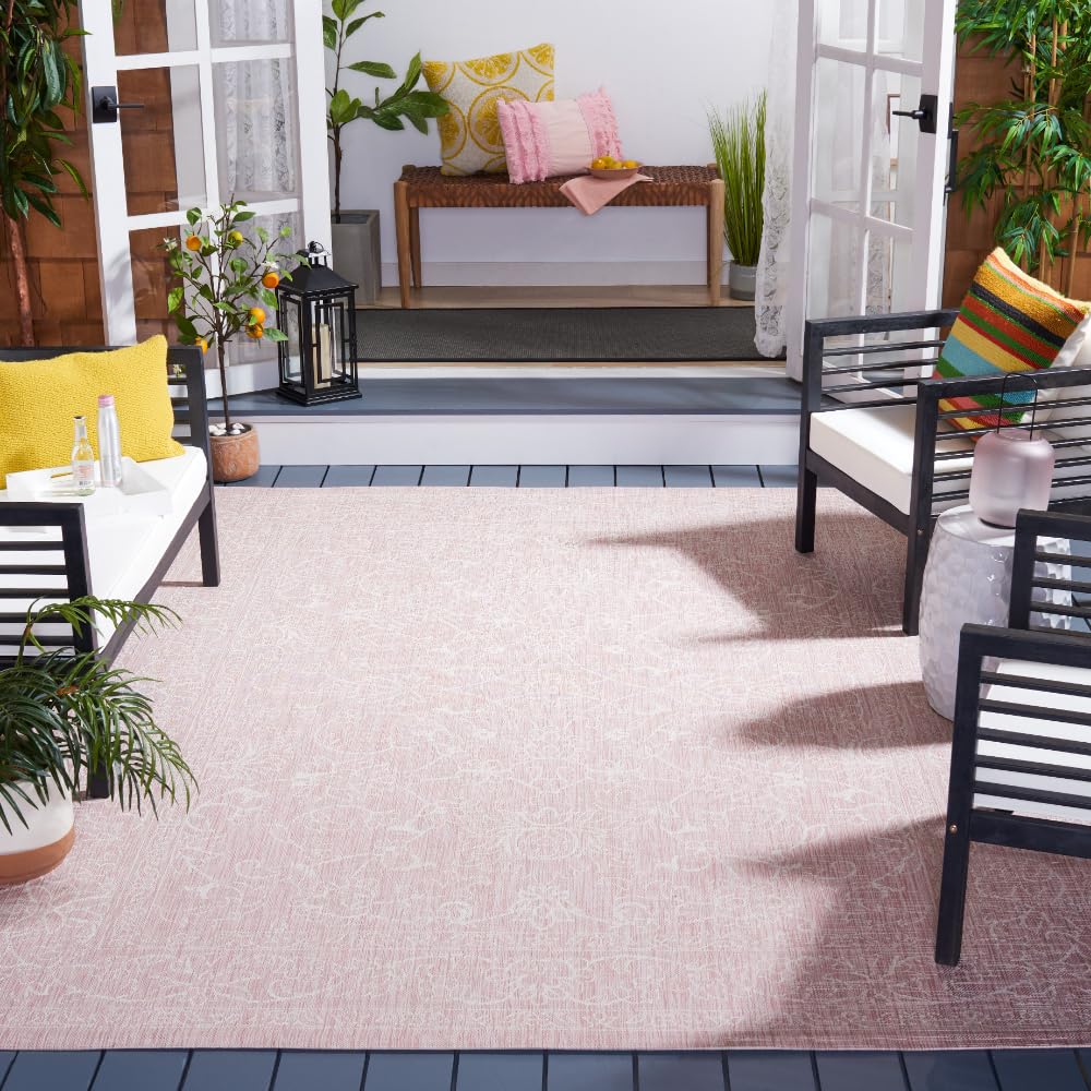 SAFAVIEH Courtyard Collection 8' x 10' Soft Pink & Ivory Area Rug - Indoor/Outdoor Use, Easy to Clean, Perfect for Patio, Backyard, Mudroom, Living Room & Bedroom Decor