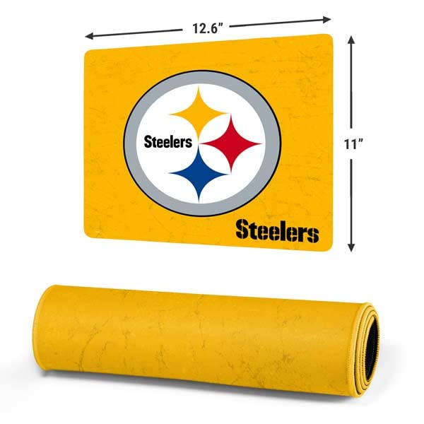 Skinit Small Gaming Mouse Pad - Officially Licensed NFL Pittsburgh Steelers - Distressed Design with Stitched Edges, Waterproof, Non-Slip Rubber Base - Perfect for PC, Laptop, Office & Gaming Setup
