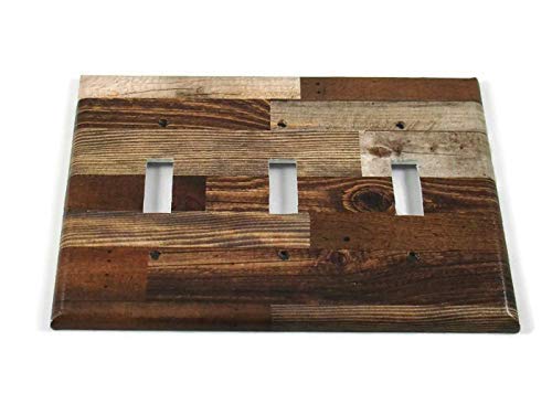 Triple Light Switch Plate Cover - Faux Brown Wood Grain Design (278T) - Perfect for Farmhouse, Rustic, and Vintage Home Decor
