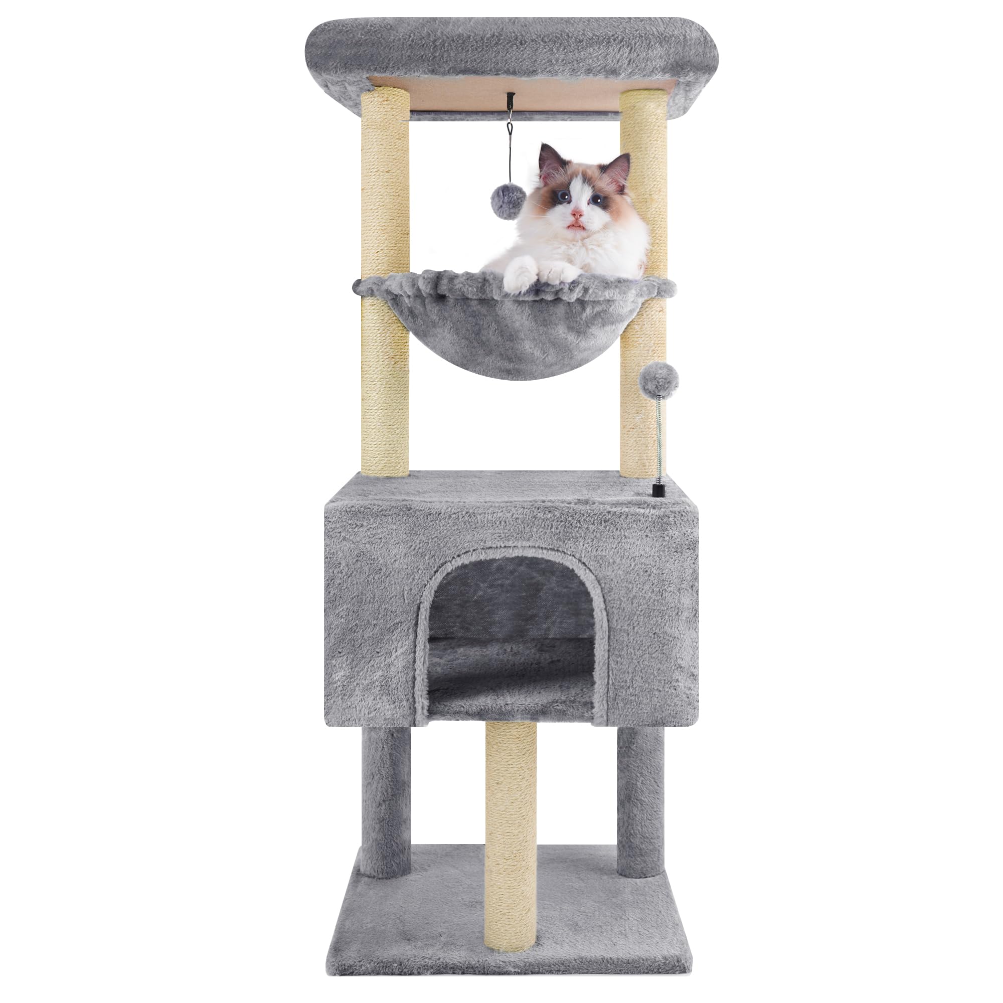 Premium Multi-Level Cat Tree for Indoor Cats - Sturdy Cat Tower with Spacious Condo, Cozy Hammock & Scratching Posts - Space-Saving Grey Climbing Activity Center for Kittens & Adult Cats - Perfect for Apartments, Living Rooms & Pet Play Areas