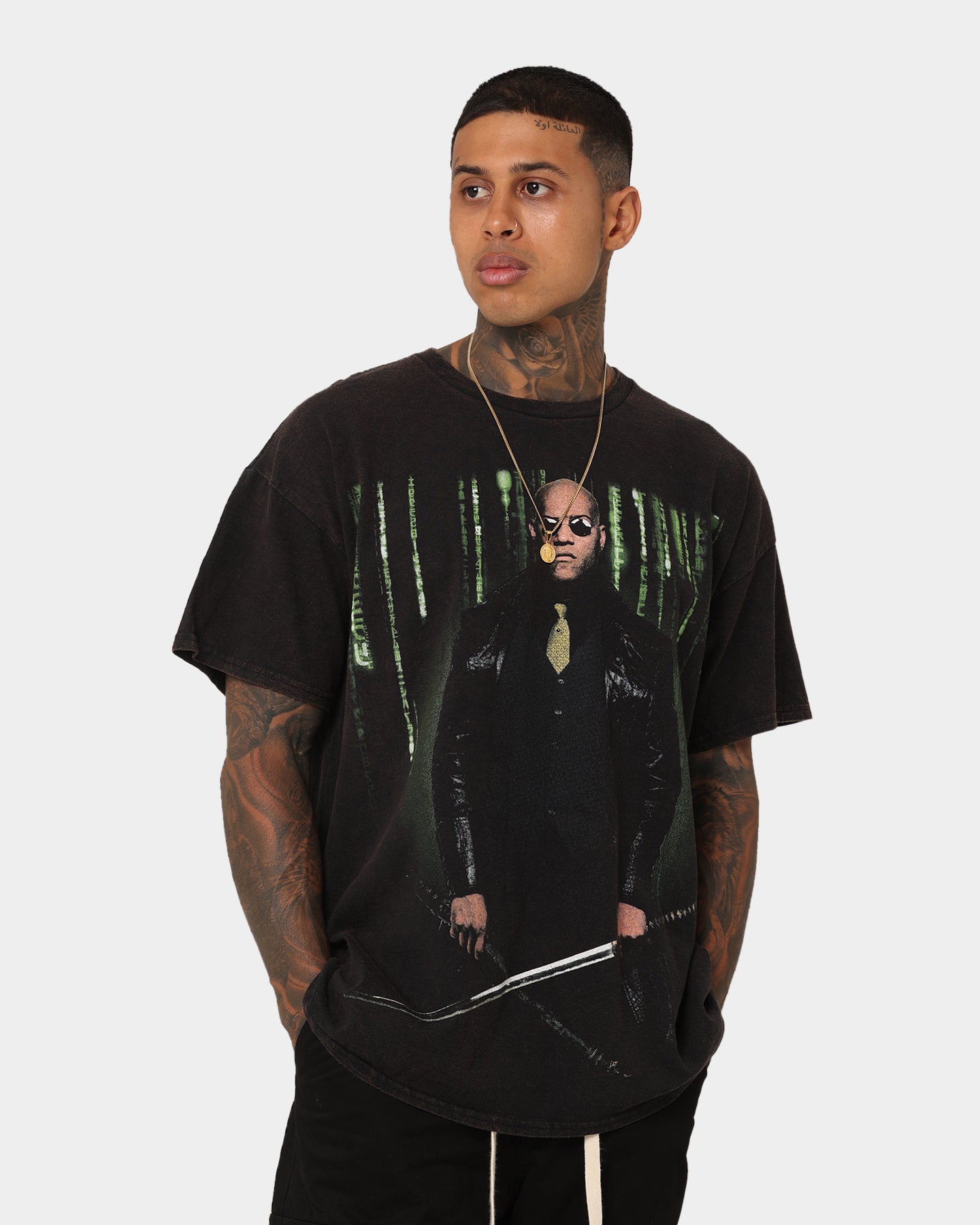 The Matrix Morpheus Vintage Graphic T-Shirt - Distressed Black Wash Tee for Men | 90s Retro Movie Merchandise | Perfect for Cosplay, Comic-Con & Casual Wear