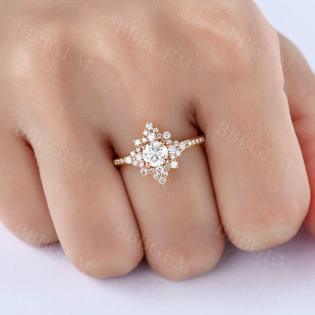 0.5CT Round Cut Moissanite Engagement Ring - Unique Cluster Halo Design for Women | Wedding, Proposal, Anniversary Gift Idea